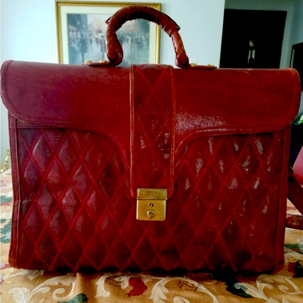 Red snakeskin briefcase custom made leather In Africa.